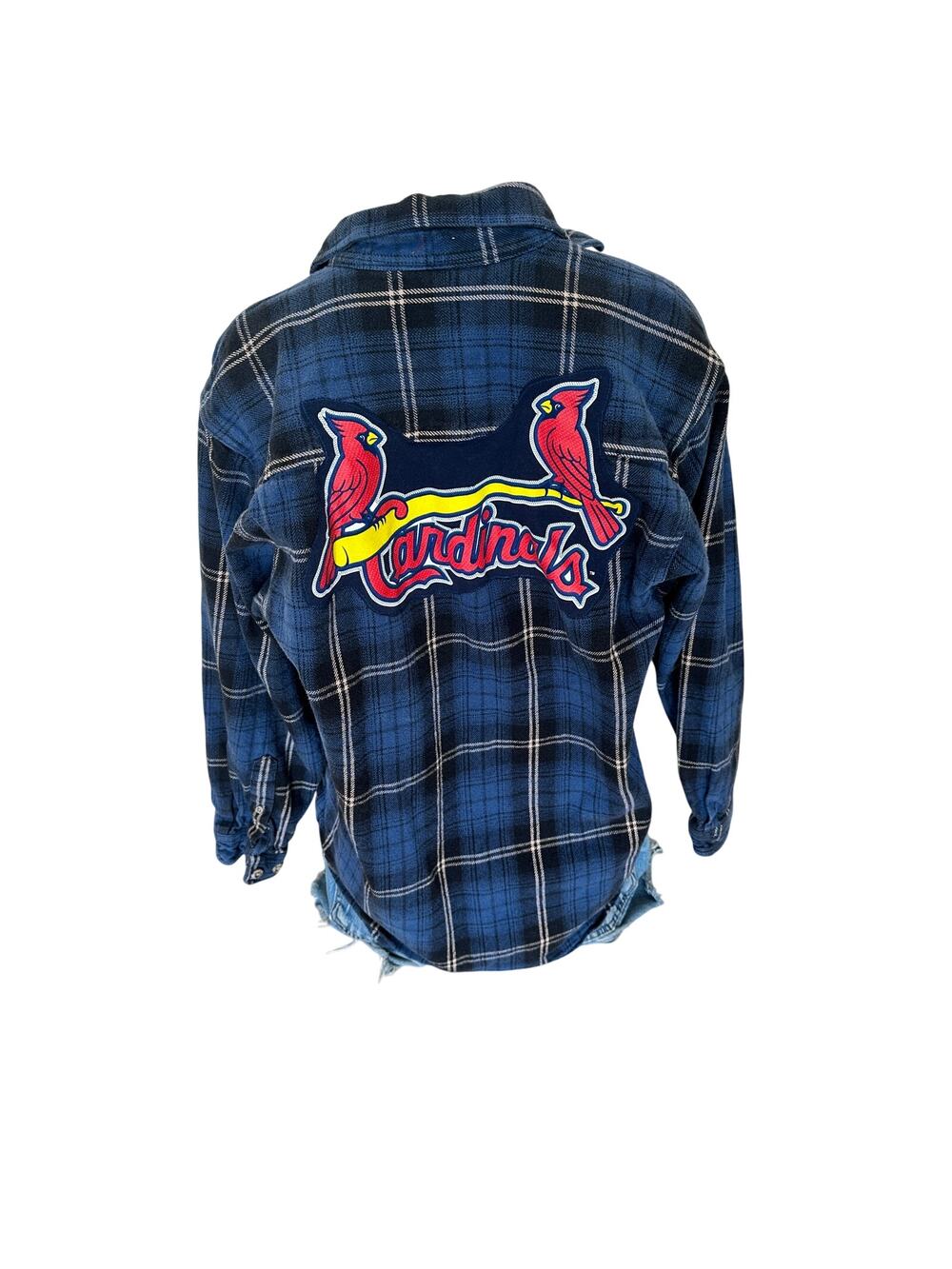 St. Louis Cardinals Plaid Flannel Shirt MEDIUM Oversized Baseball Shacket Unique